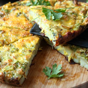Italian Frittata with slices of fresh greens, food