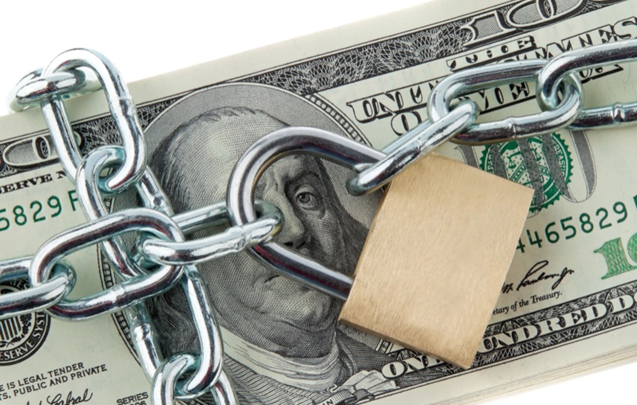 money under lock chain to show concept of retirement account