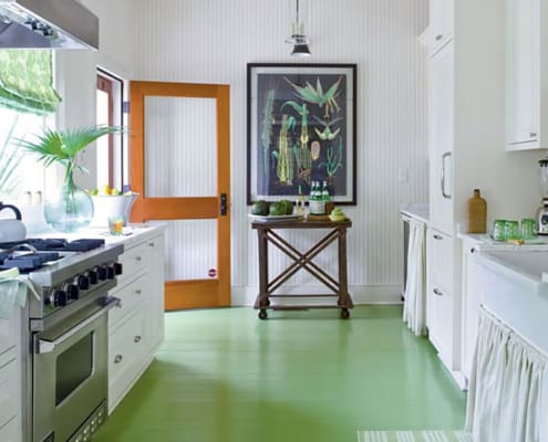 kitchen with green painted floor
