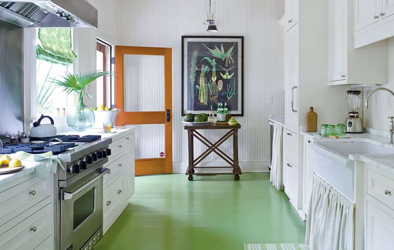 kitchen with green painted floor