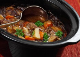 Photo of Irish Stew or Guinness Stew made in a crockpot or slow cooker.