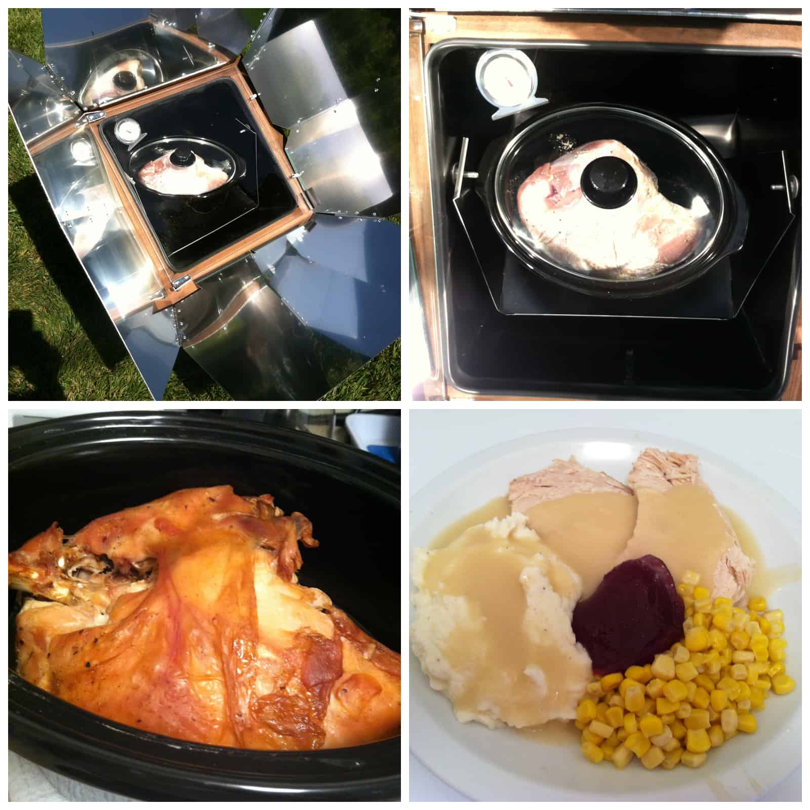 a collage of my Sun Oven and trial run at roasting an 8-lb turkey breast!