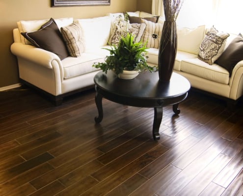 Dark hardwood flooring in modern living room